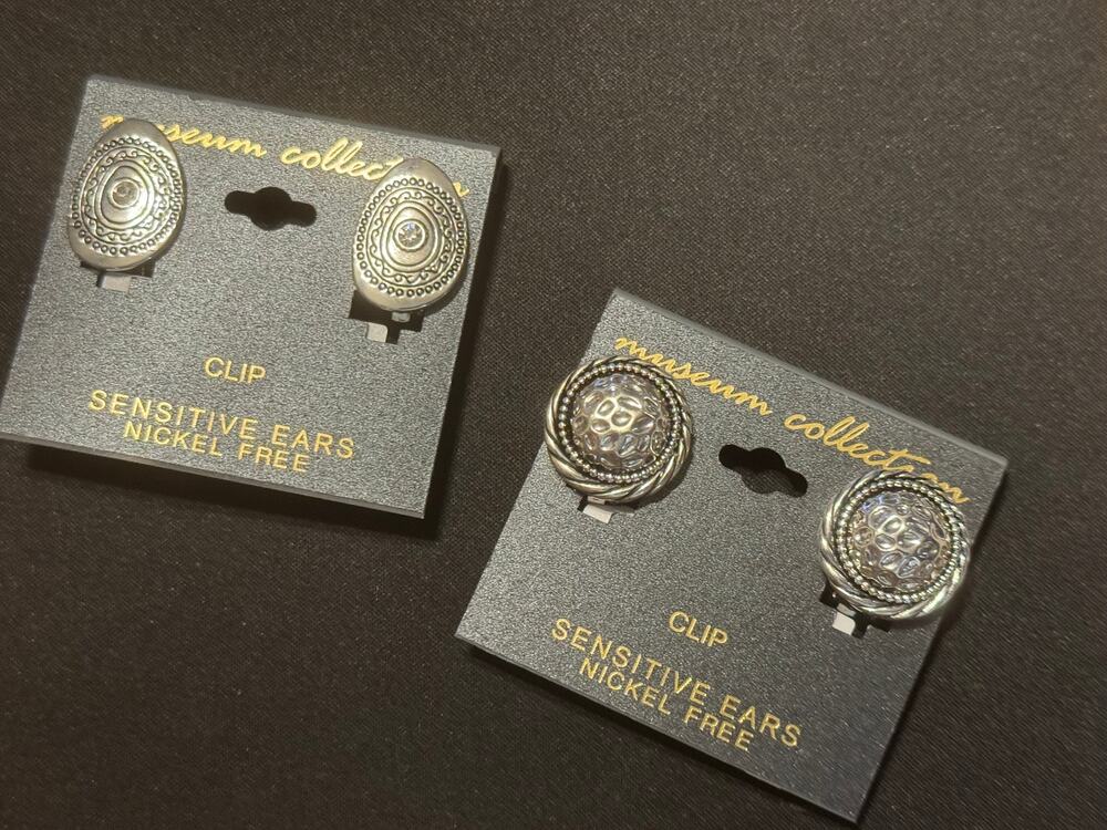 Vintage NOS Silver Tone Clip On Earrings New on Card